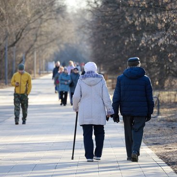 Couple walking in a park and giving their back to the camera